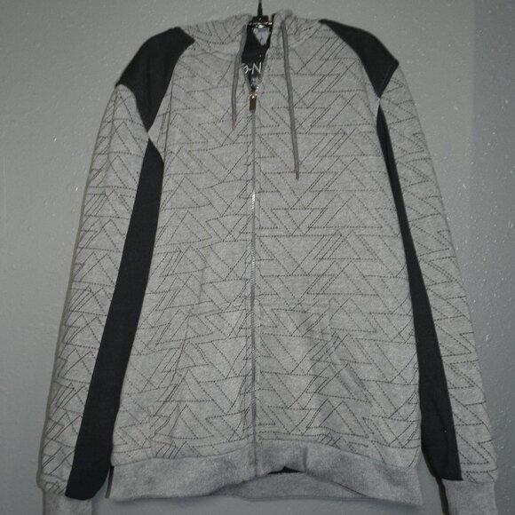 G-Net Other - G-Net Mens Grey And Black Print Faux Fur Zip Up Winter Hoodie Jacket Size Large